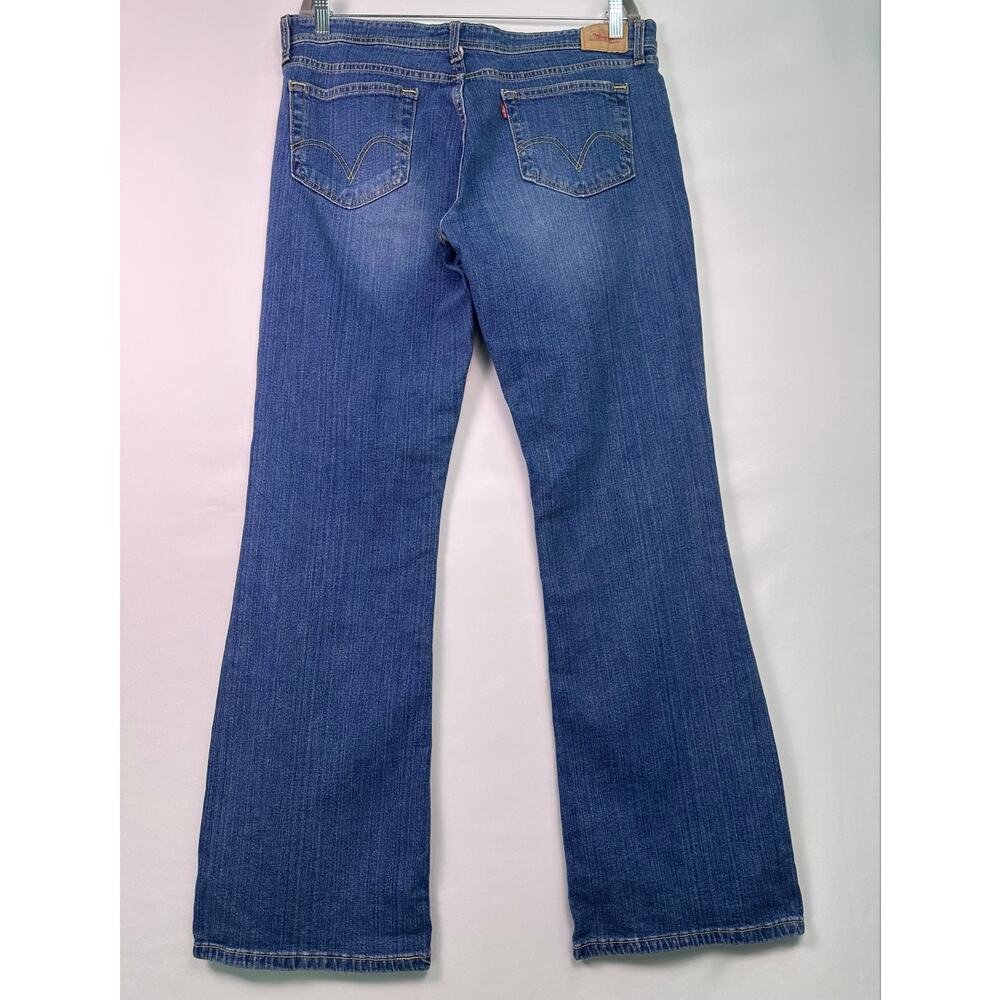 Levi’s 518 Superlow Bootcut Jeans Blue Wash Yellow Stitching Juniors 15M - Picture 3 of 14